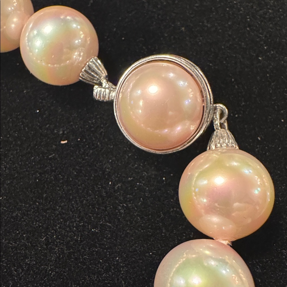 Vintage Majorica Pink Pearl Necklace Bracelet Set Graduated Simulated Pearls - Picture 5 of 6